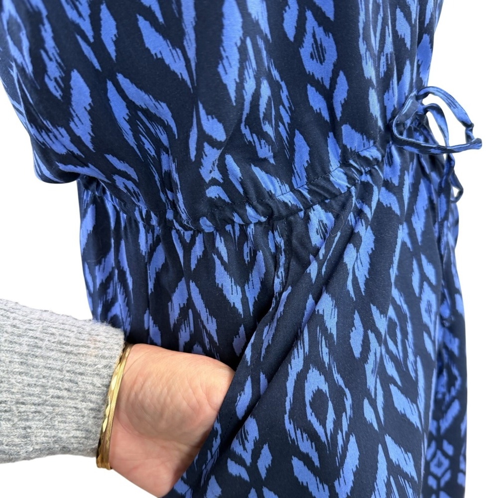 GAP Women's Blue Ikat Pattern Scoop Neck Sleeveless Tie Waist‎ Mini Dress Size M - Picture 4 of 8